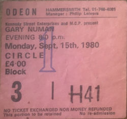 Gary Numan London Ticket 1980